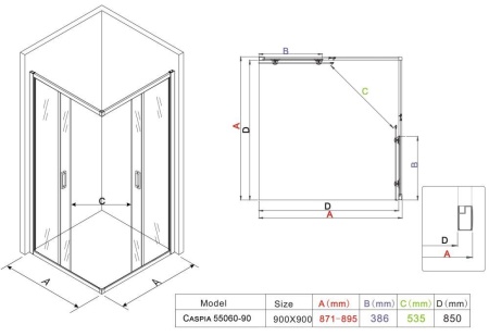 Душевой уголок RoxenBath Caspia 55060-90B (90*90*195)