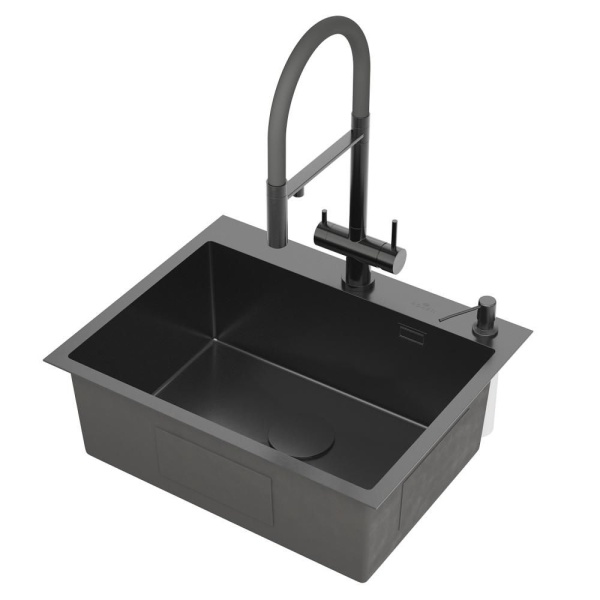 Кухонная мойка RoxenBath Simple 60 PVD (графит) с коландером и дозатором