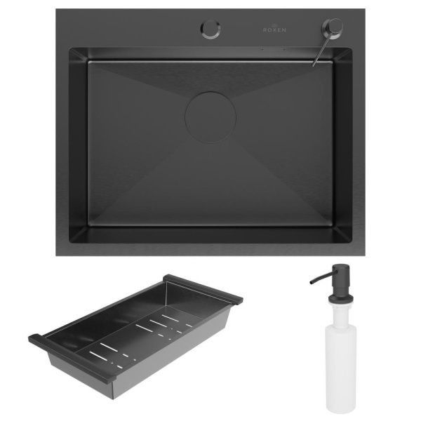 Кухонная мойка RoxenBath Simple 60 PVD (графит) с коландером и дозатором
