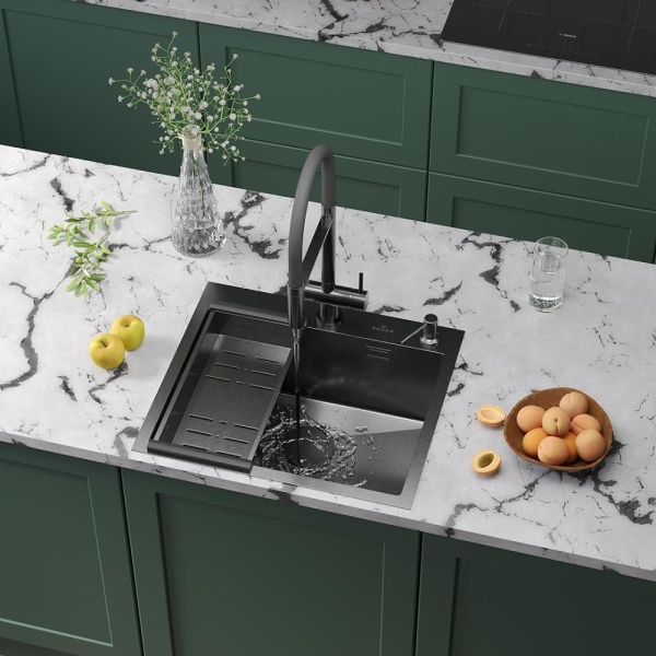 Кухонная мойка RoxenBath Simple 55 PVD (графит) с коландером и дозатором