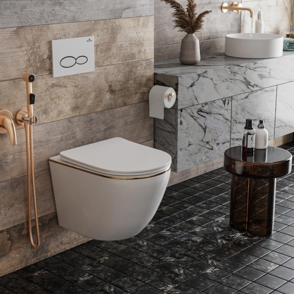 Подвесной унитаз RoxenBath Antares Gold 530110-01G Rimless Soft Close