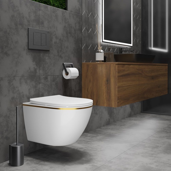 Подвесной унитаз RoxenBath Antares Gold 530110-01G Rimless Soft Close