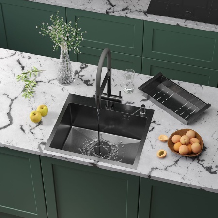 Кухонная мойка RoxenBath Simple 55 PVD (графит) с коландером и дозатором