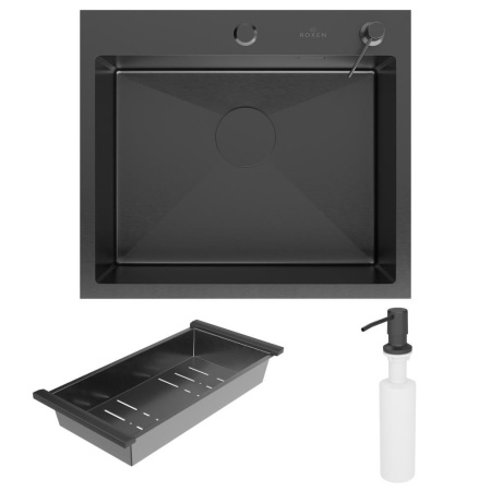 Кухонная мойка RoxenBath Simple 55 PVD (графит) с коландером и дозатором