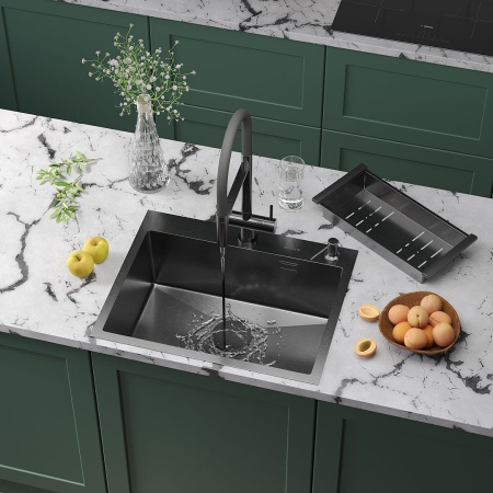 Кухонная мойка RoxenBath Simple 60 PVD (графит) с коландером и дозатором