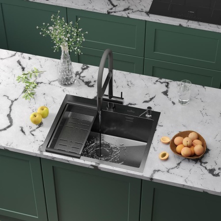 Кухонная мойка RoxenBath Simple 60 PVD (графит) с коландером и дозатором