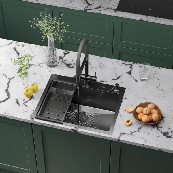 Кухонная мойка RoxenBath Simple 60 PVD (графит) с коландером и дозатором