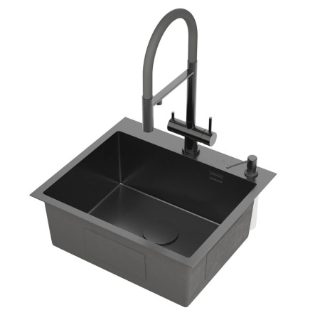 Кухонная мойка RoxenBath Simple 55 PVD (графит) с коландером и дозатором